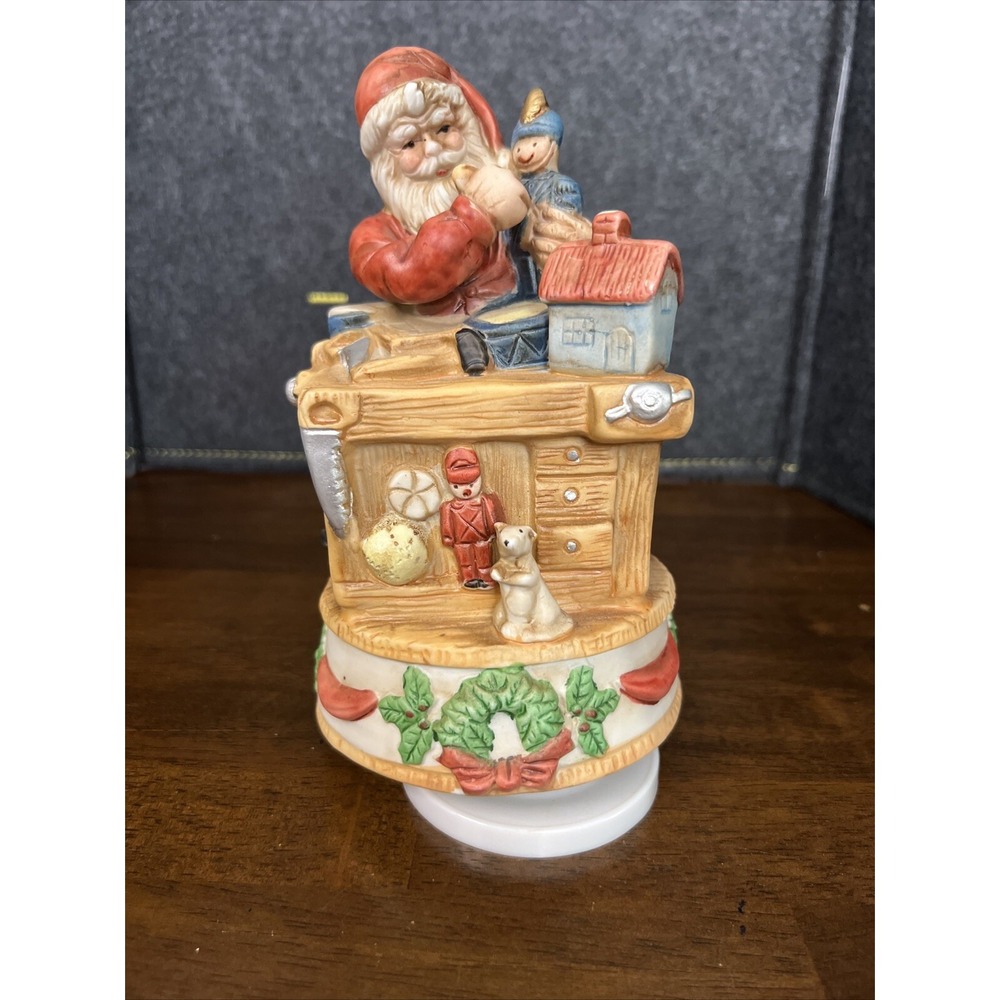 Vtg Silvestri Santa Wind Up Figurine Musical‎ Christmas Toy Shop Works HOMCO